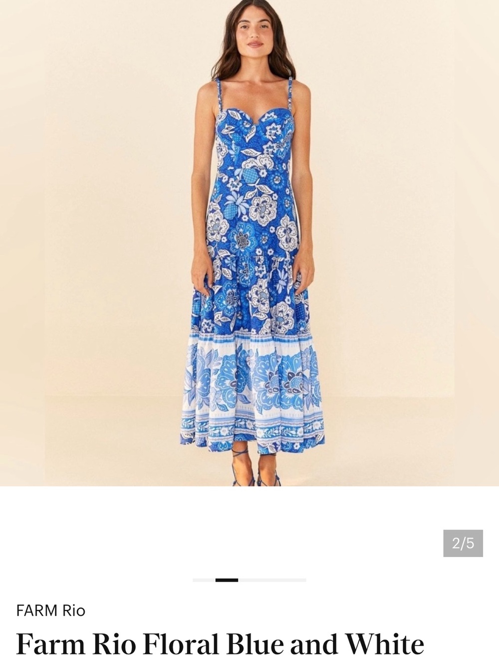 Farm Rio blue & white floral Maxi dress size Large - Picture 3 of 7